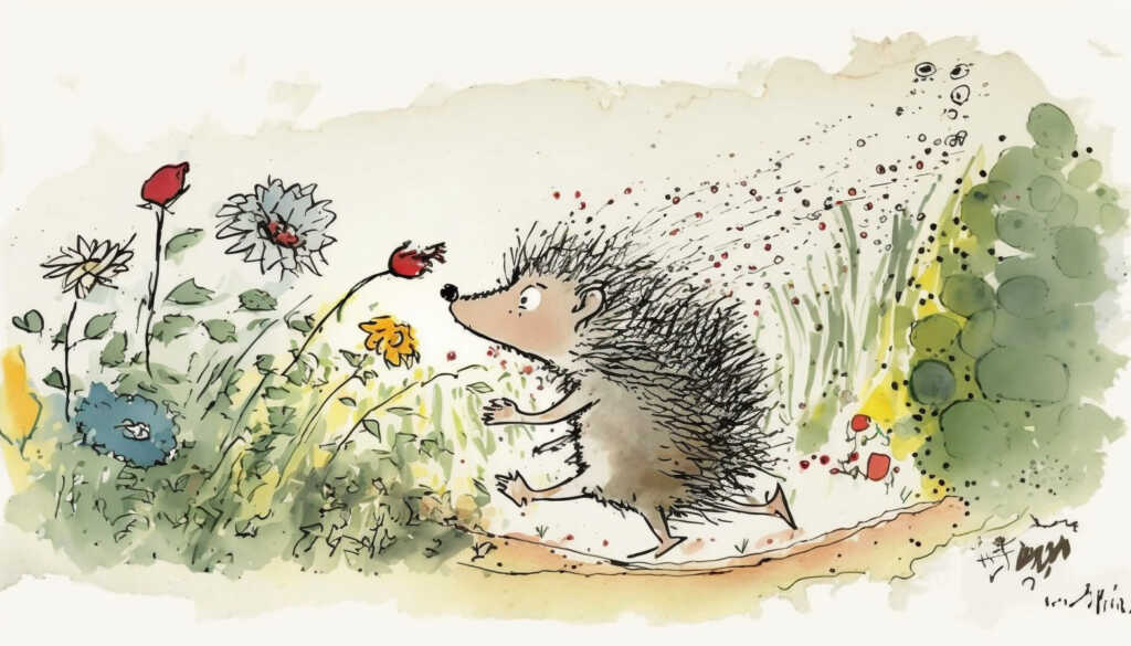 Illustration of Hedgehog running past in the garden
