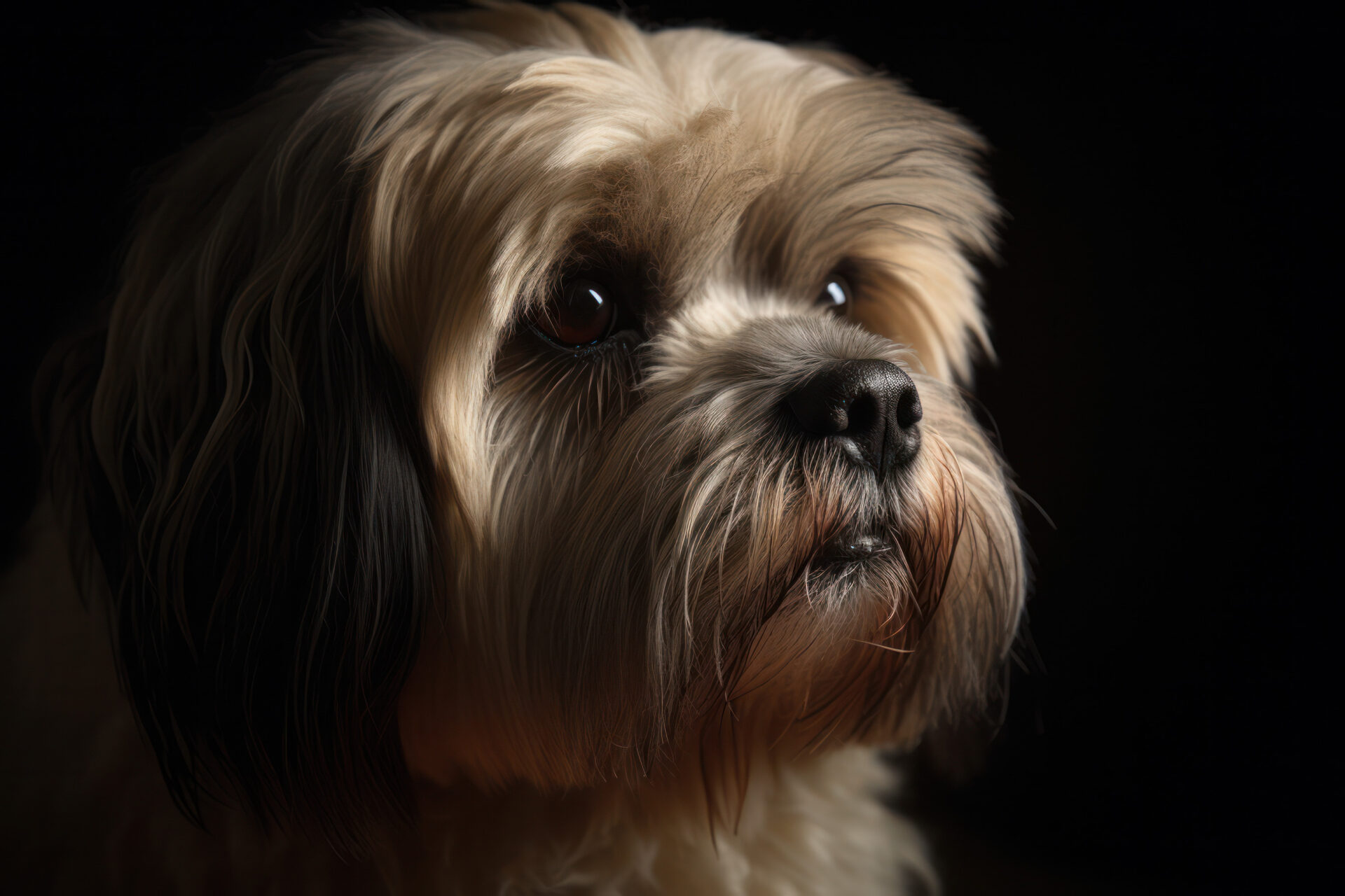 Lhasa apso dog looking very anxious, portrait photography
