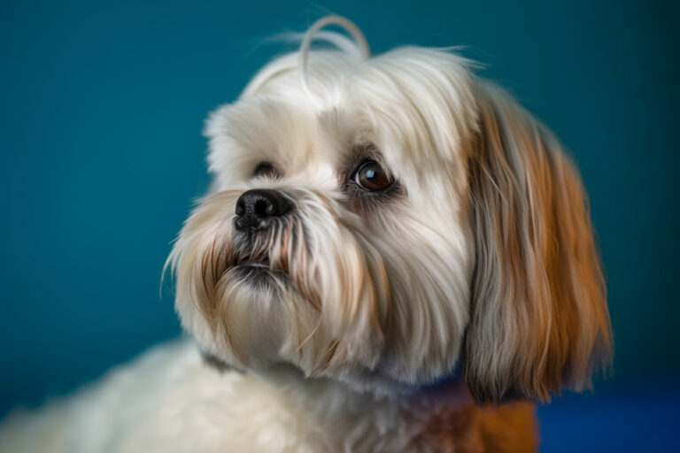 Lhasa Apso with blue background