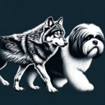Illustration of a wolf evolving into a Lhasa apso dog