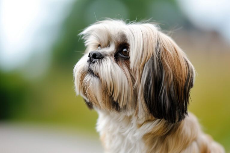 Lhasa apso looking into the sky