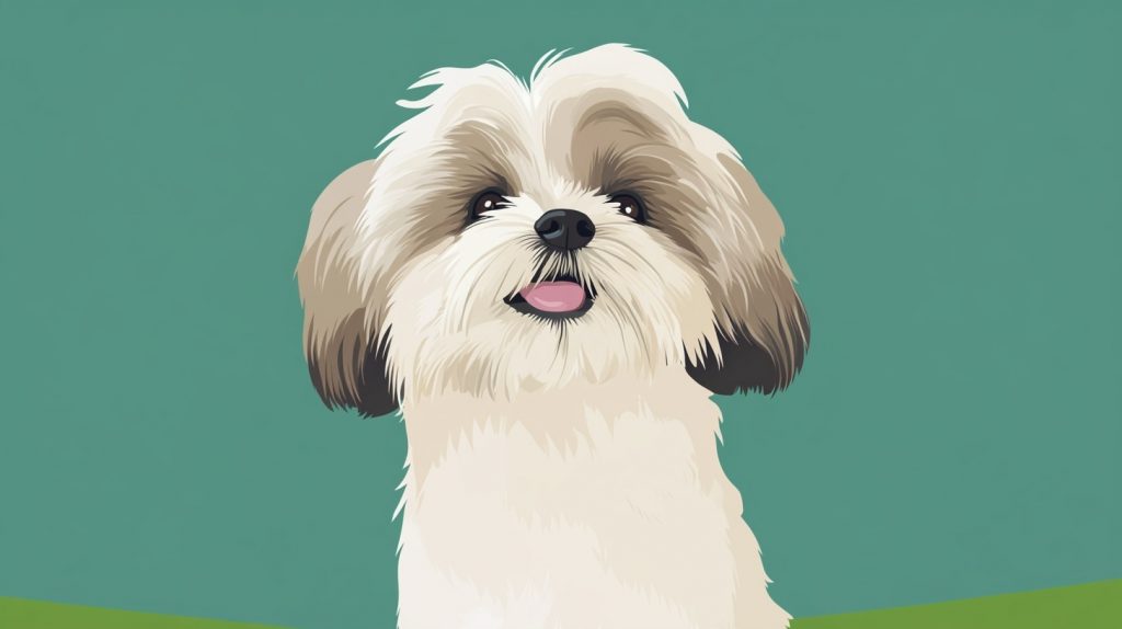 Flat vector illustration of a cute Lhasa Apso looking up adoringly
