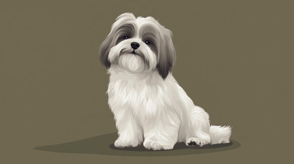 Flat vector illustration of a regal Lhasa Apso sitting proudly