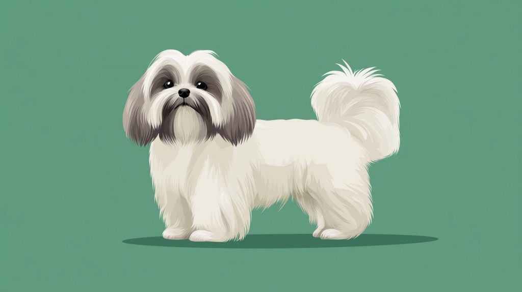 Flat vector illustration of a Lhasa Apso with a beautiful flowing groomed coat